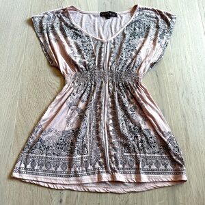 Vintage Y2K Babydoll Pink Top with Elasticized Waist Fairycore Small